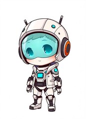 Cute chibi artificial intelligence character isolated white background.