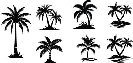 Obraz premium Palm trees silhouettes set. Palm trees isolated on white background.