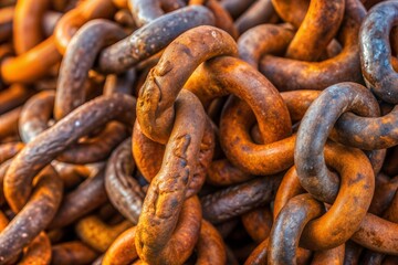 Fototapeta premium Pile of rusty chains showcasing steel texture and age
