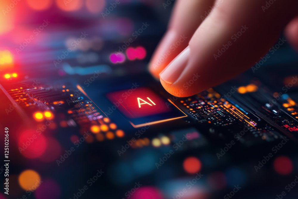 Poster modern computer chip with ai inscription. ai generative.