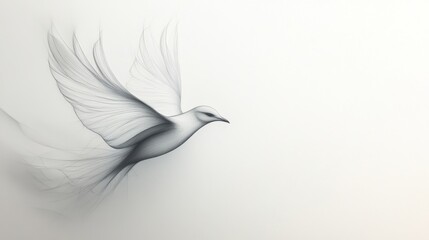 Fototapeta premium Graceful bird silhouette in flight with soft lines and ethereal background, symbolizing freedom and serenity