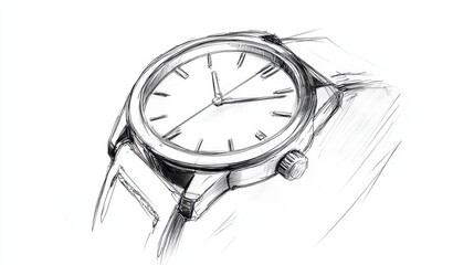 Elegant Hand-Drawn Sketch of Classic Watch Design on White Background for Timeless Fashion and Accessories