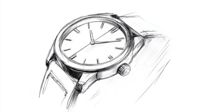 Naklejki Elegant Hand-Drawn Sketch of Classic Watch Design on White Background for Timeless Fashion and Accessories