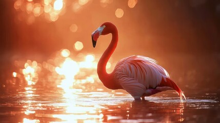Fototapeta premium Flamingo sunset lake water nature wildlife