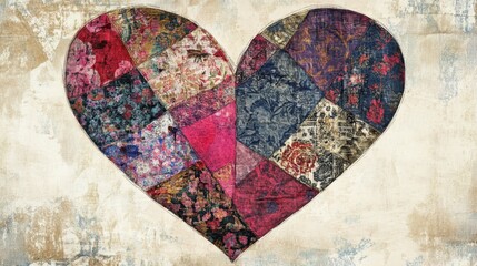 Patchwork Heart Design on Grungy Background