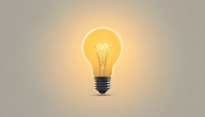 Glowing Yellow Light Bulb on a Light Background