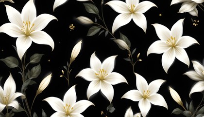 Black and White Lily Flowers on a Dark Background