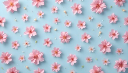Pink Flowers on a Light Blue Background Cherry Blossom 