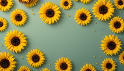 Sunflowers on a Green Background with Copy Space 