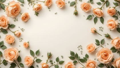 Flower Border with Peach Roses on Peach Background