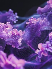 Abstract Purple Flowers and Wavy Lines Background with a dream atmosphere