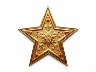 Fototapeta premium A stylized gold star with intricate details and textures embedded in a plain white environment, adding depth and visual interest, ornate pattern, luxurious texture