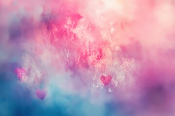 Fototapeta premium Pink Blue Purple Cloudscape with Hearts Romantic Dreamy Background