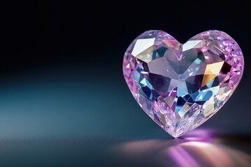 Fototapeta premium Pink Diamond Heart on Dark Background