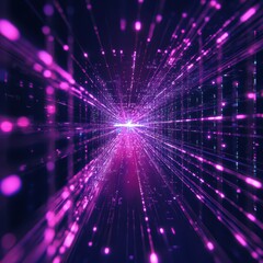 Naklejka premium Glowing electric purple data streams cutting through a dark grid. Cybernetic technology concept