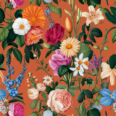 Beige Floral Wallpaper Pattern Design.