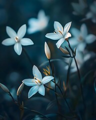 Fototapeta premium White flowers showcased in soft lighting to highlight their serene, romantic beauty