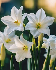 Obraz premium White flowers with delicate petals in soft natural light