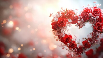 Red And White Roses Heart Shape Floral Arrangement Romantic Background