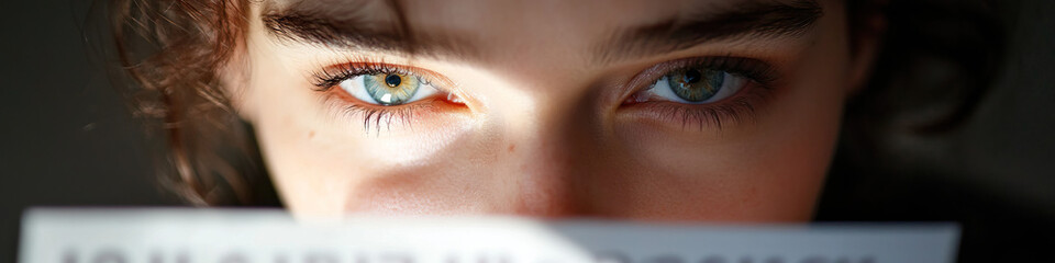 Obraz premium Close-up Portrait of Woman's Eyes Partially Hidden by White Rectangle