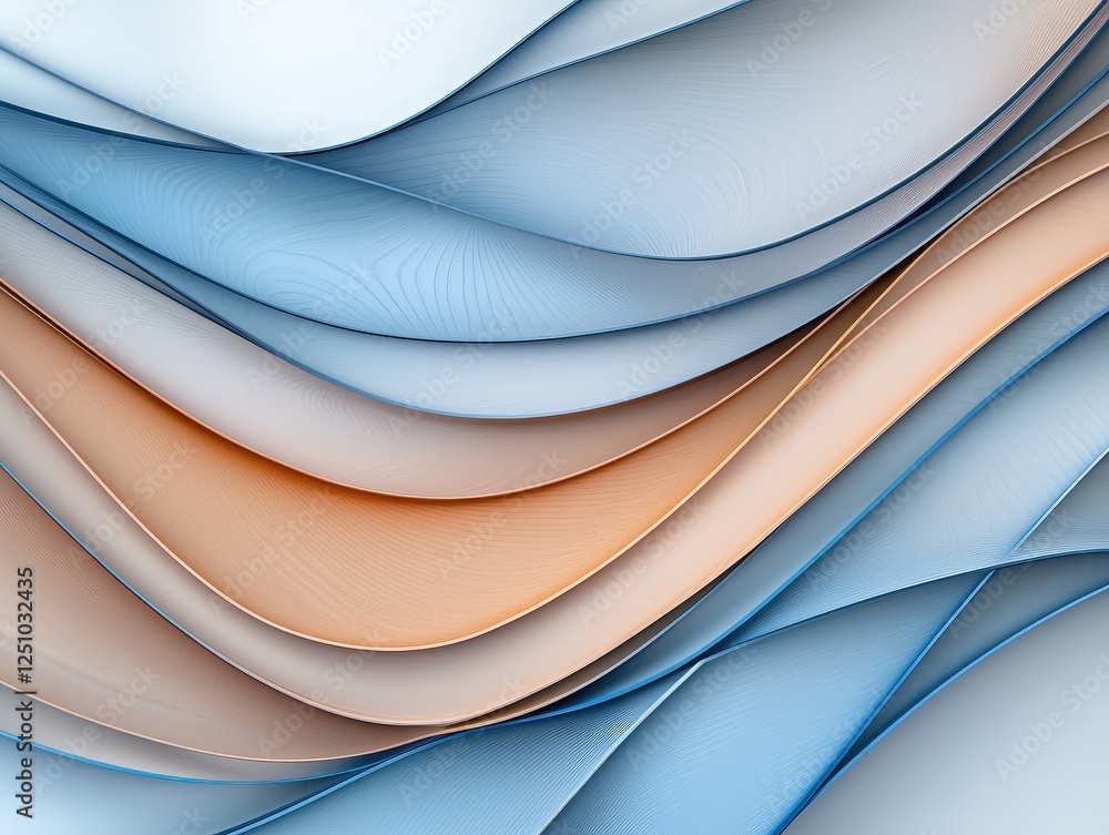 Poster abstract waves in soft blue and beige tones with subtle texture for background design and modern aes