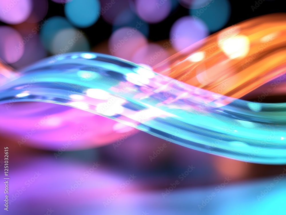 Poster vibrant light trails creating abstract shapes with soft bokeh background in eye-catching colors