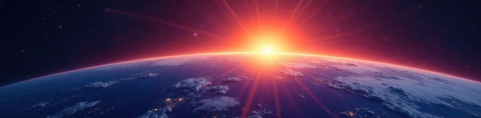 Fototapeta premium Sunrise paints Earth's curve, stars still visible , morning, natural