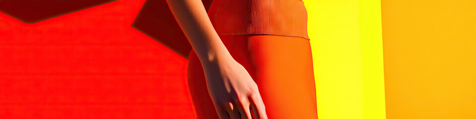 Woman's Arm and Leg in Orange Clothing Against Red and Yellow Background