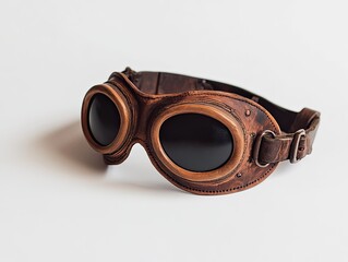Vintage Leather Aviator Goggles on White Background - Steampunk Accessory