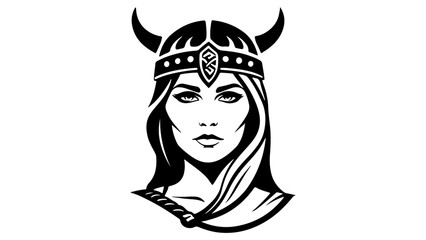 black and white silhouette shape of a viking woman in vector, illustration of a viking woman face