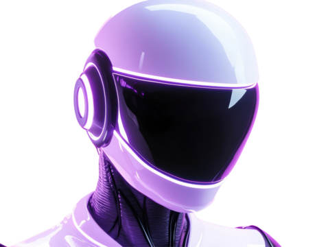 Isolated Futuristic Robot Head with Glowing Lights