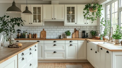 Bright Modern Kitchen With White Cabinets And Wood Countertops