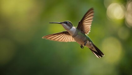 Fototapeta premium Hummingbird in motion with its wings spread gracefully on a sunny day