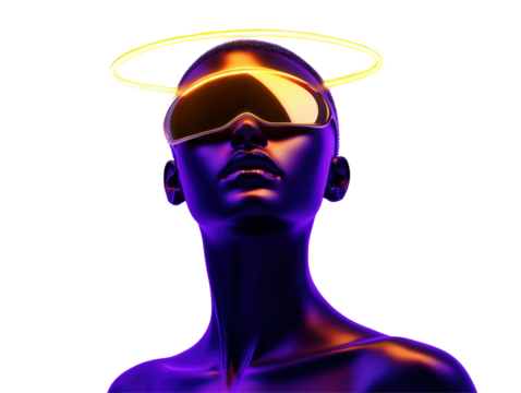 Isolated Glowing Woman with Futuristic Visor