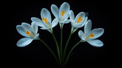 Fototapeta premium Delicate White Flowers with Vibrant Yellow Centers on Dark Background