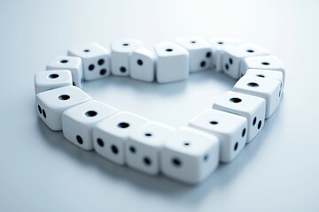 White Dice Arranged in Heart Shape on White Background