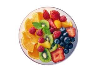 Isolated Vibrant Fruit Salad Bowl Overhead Shot