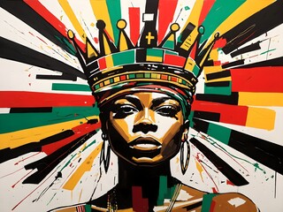 African Queen Portrait, Crown, Colorful