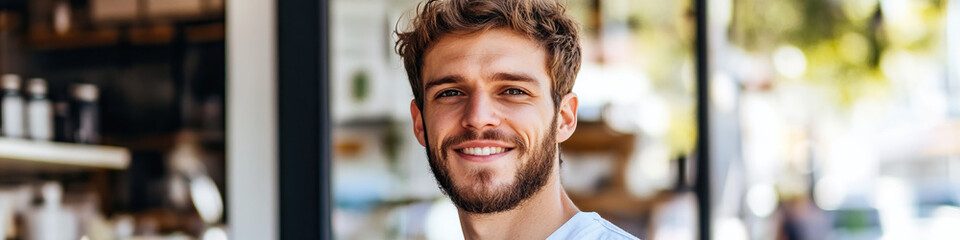 Obraz premium Portrait of Smiling Young Man with Light Brown Hair and Beard