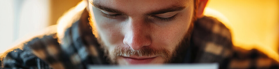 Obraz premium Close-up Portrait of Bearded Man in Plaid Shirt