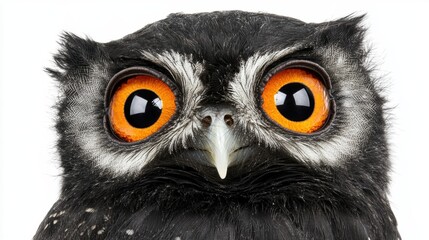 Close-Up of Owl with Striking Orange Eyes and Dark Feathers