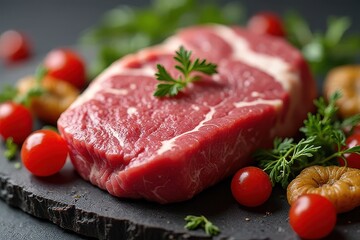 Juicy steak preparation kitchen food culinary setting close-up fresh ingredients