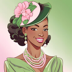 AKA, Beautiful Black Woman Art, Alpha Kappa Alpha, 1908, Ivy Leaf, Black Anime, 2D Black Woman Art, Black Greek Poster Art, Black Woman, Regal Era