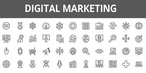 Digital marketing icons, line art