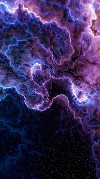 Extreme wide shot, Cosmic loop of deep space purples and nebula colors, awe-inspiring and vast mood.

