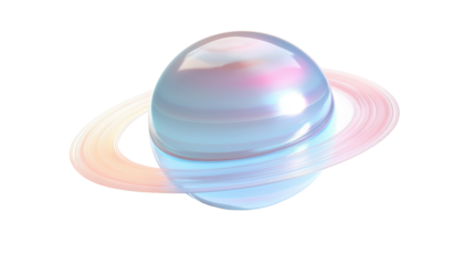 Isolated Pastel Iridescent Planet with Rings