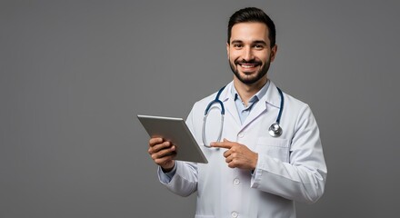 Smiling Doctor Using Tablet for Healthcare