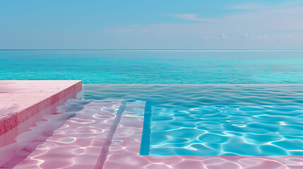 Obraz premium swimming pool in hotel. swimming pool with ocean and sea background