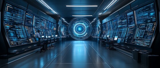 Futuristic Control Room with Operators