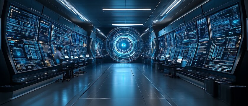Futuristic Control Room with Operators